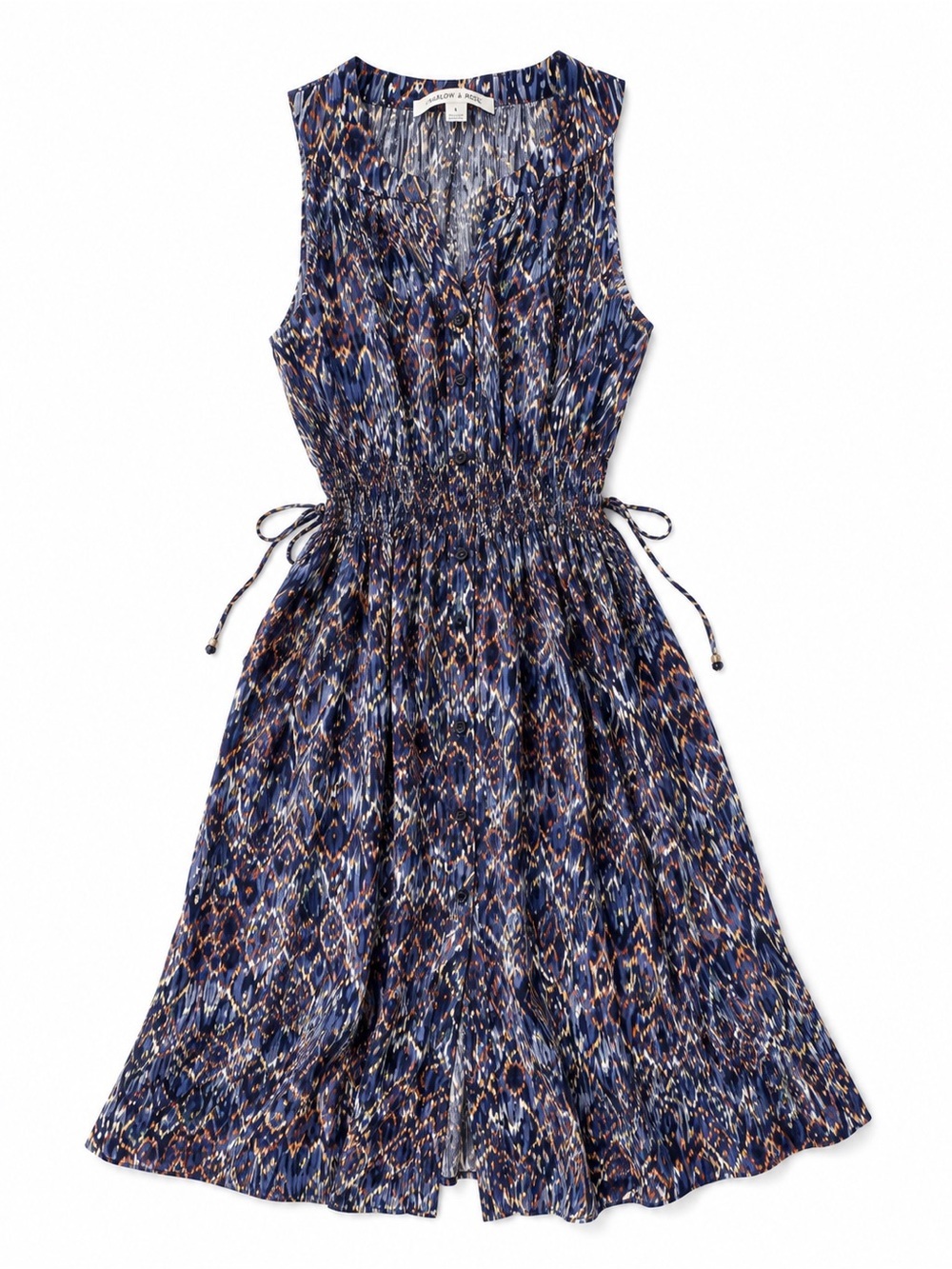 Harlow & Rose Blue Boho Ikat Button Front Midi Dress Large